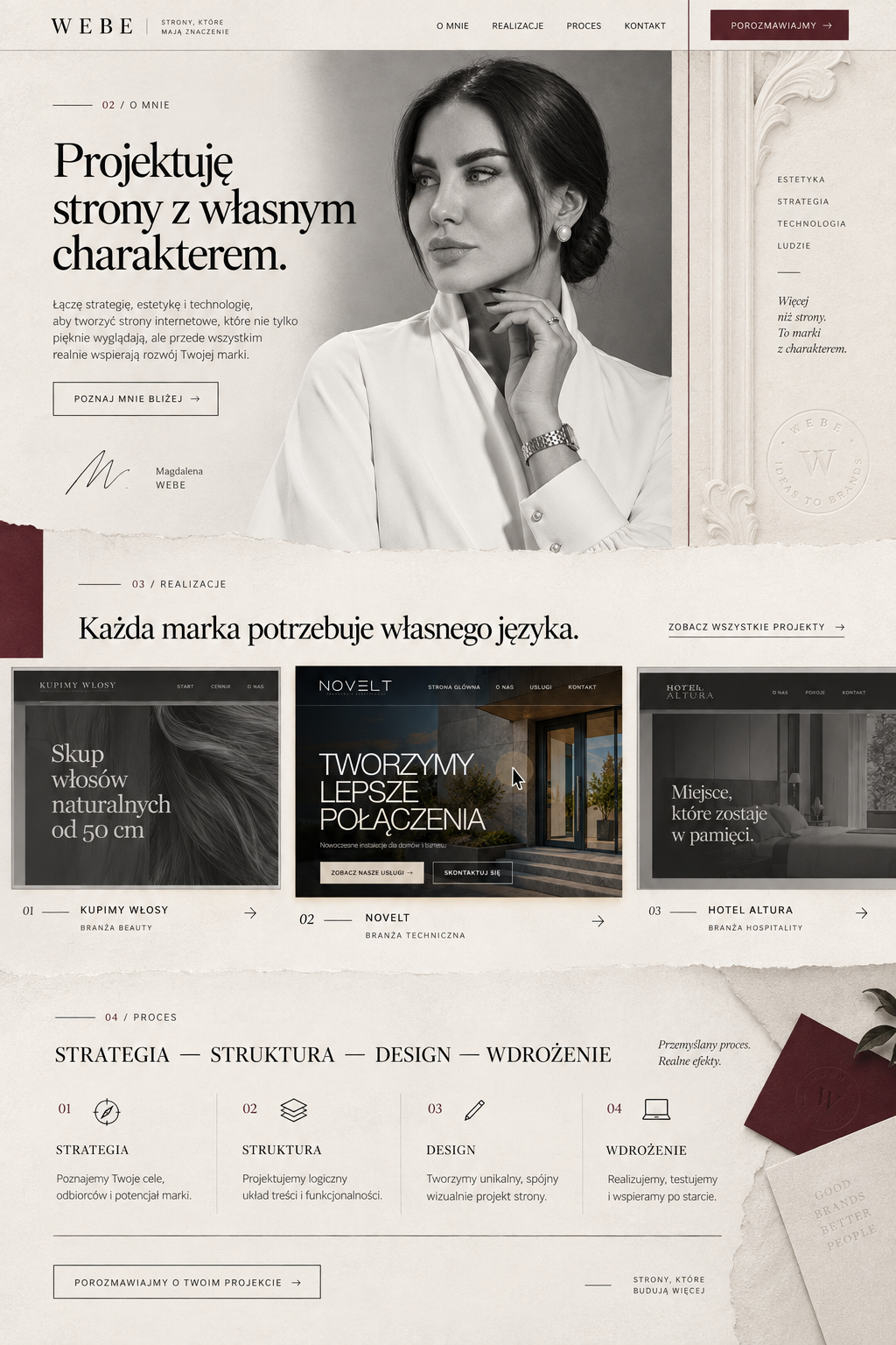 Czarno-biały portret Magdaleny w białej koszuli